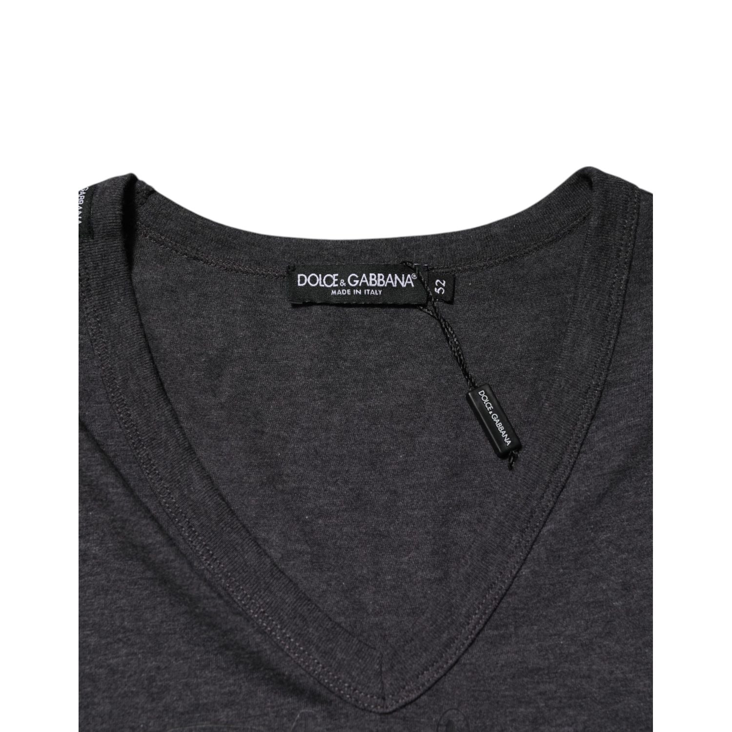 Dolce & Gabbana Black Charcoal DG Logo V-Neck Men T-shirt