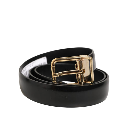 Dolce & Gabbana Black Classic Leather Gold-Tone Buckle Belt Dolce & Gabbana