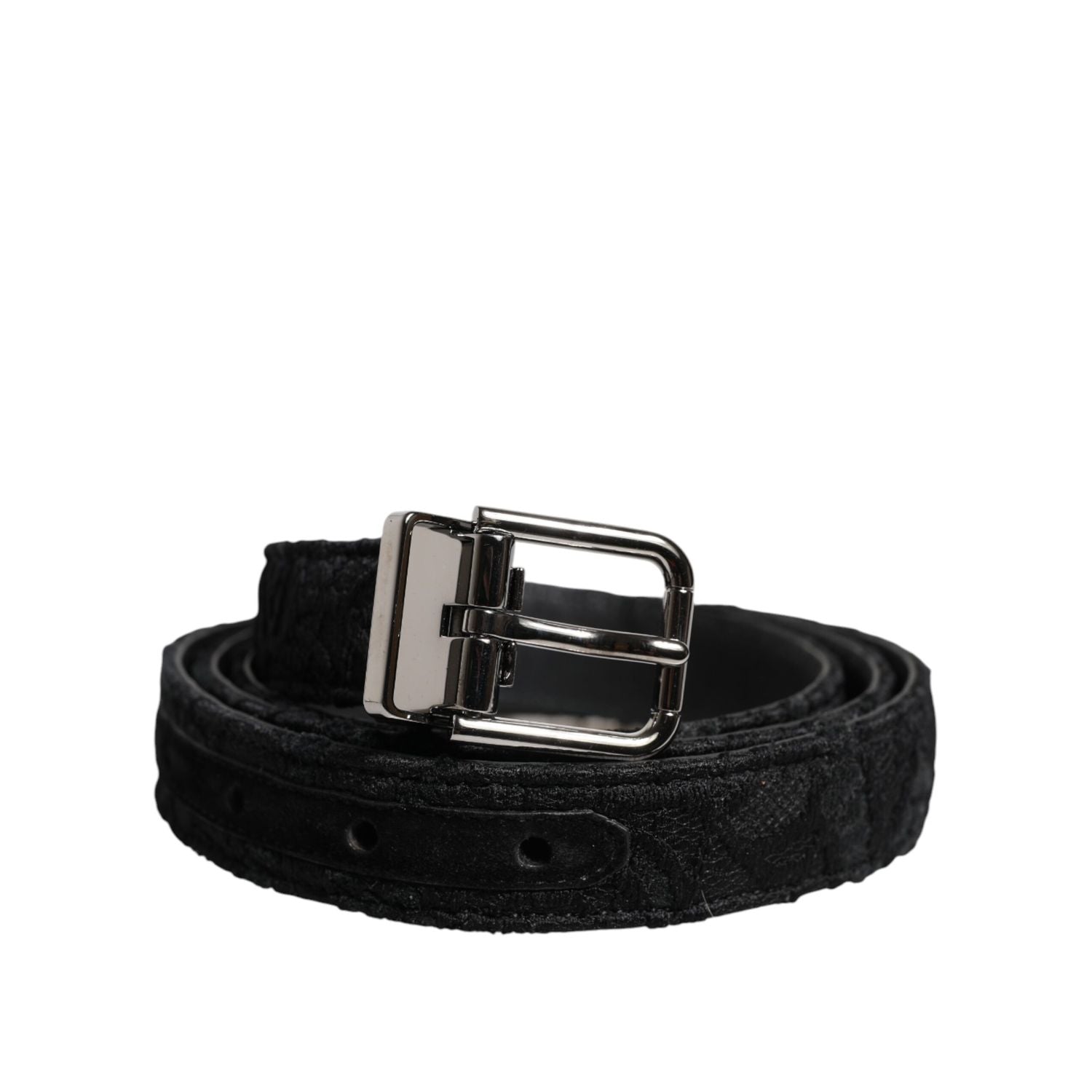 Dolce & Gabbana Black Cotton Blend Silver Metal Buckle Belt