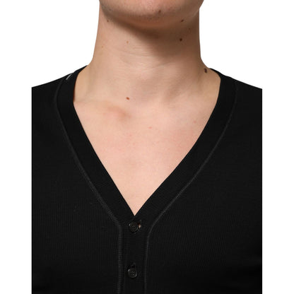 Dolce & Gabbana Black Cotton Button Up Men Cardigan Sweater Dolce & Gabbana