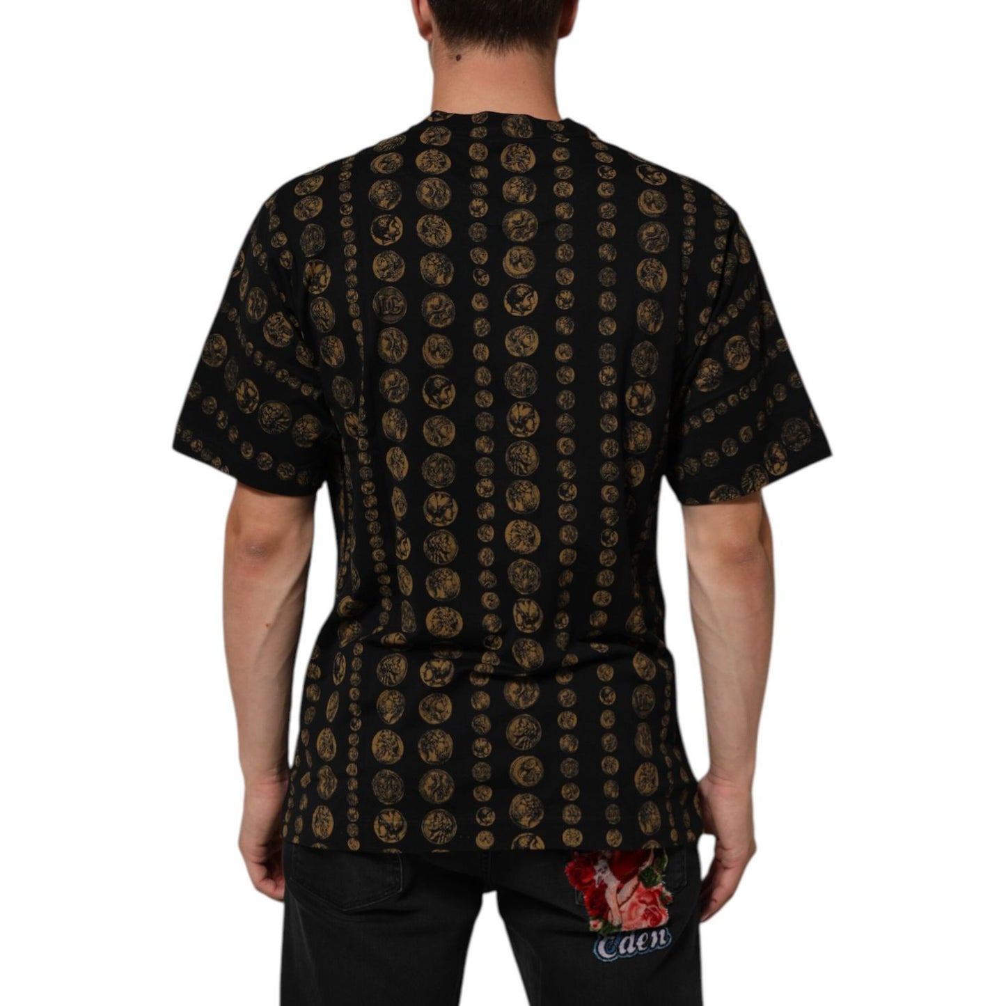 Dolce & Gabbana Black Cotton Coin Print Crew Neck T-shirt