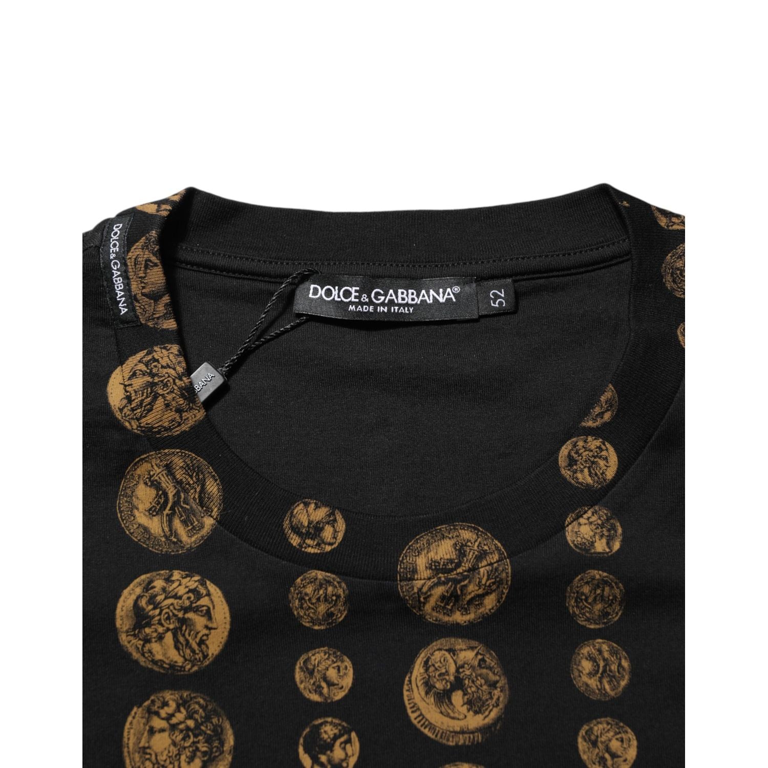 Dolce & Gabbana Black Cotton Coin Print Crew Neck T-shirt