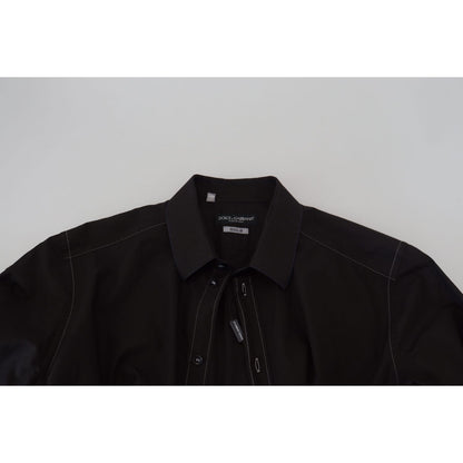 Dolce & Gabbana Black Cotton Collared Long Sleeve GOLD Shirt