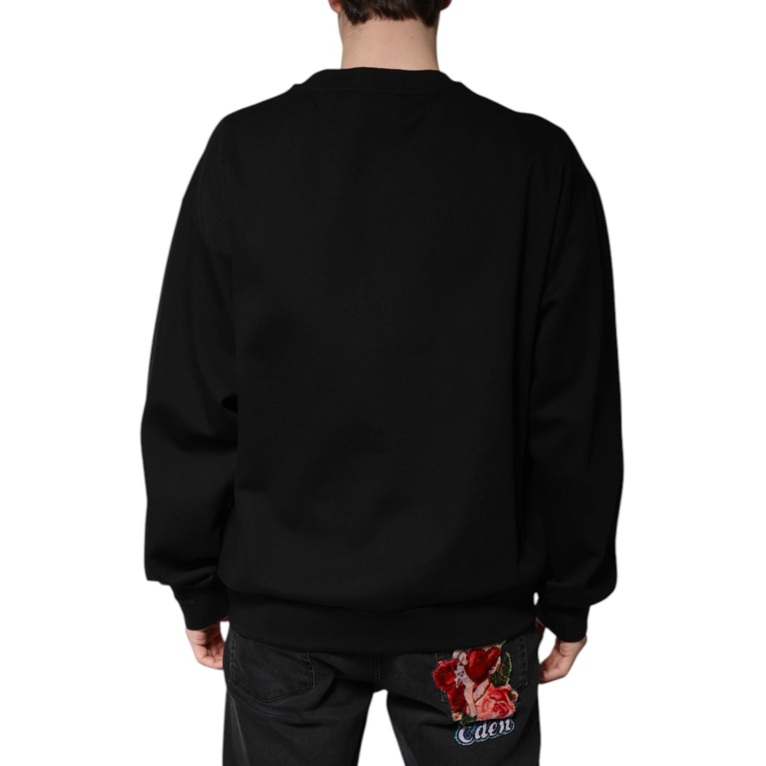 Dolce & Gabbana Black Cotton DG Crew Neck Pullover Sweater