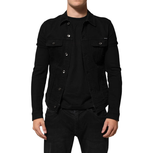 Dolce & Gabbana Black Cotton Denim Stretch Button Up Jacket Dolce & Gabbana