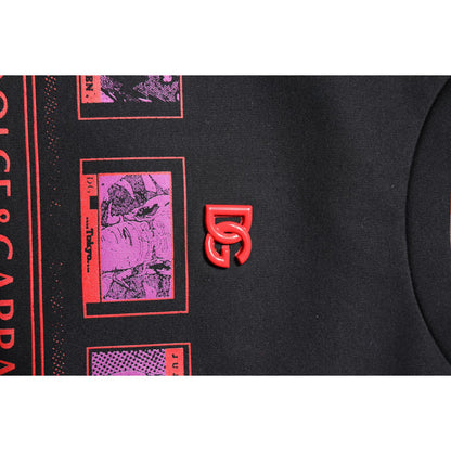 Dolce & Gabbana Black Cotton Graphic Print Crew Neck T-shirt