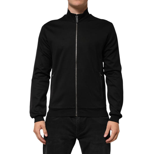 Dolce & Gabbana Black Cotton Logo Full Zip Men Bomber Jacket Dolce & Gabbana