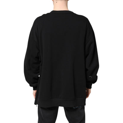 Dolce & Gabbana Black Cotton Logo Print Men Pullover Sweater