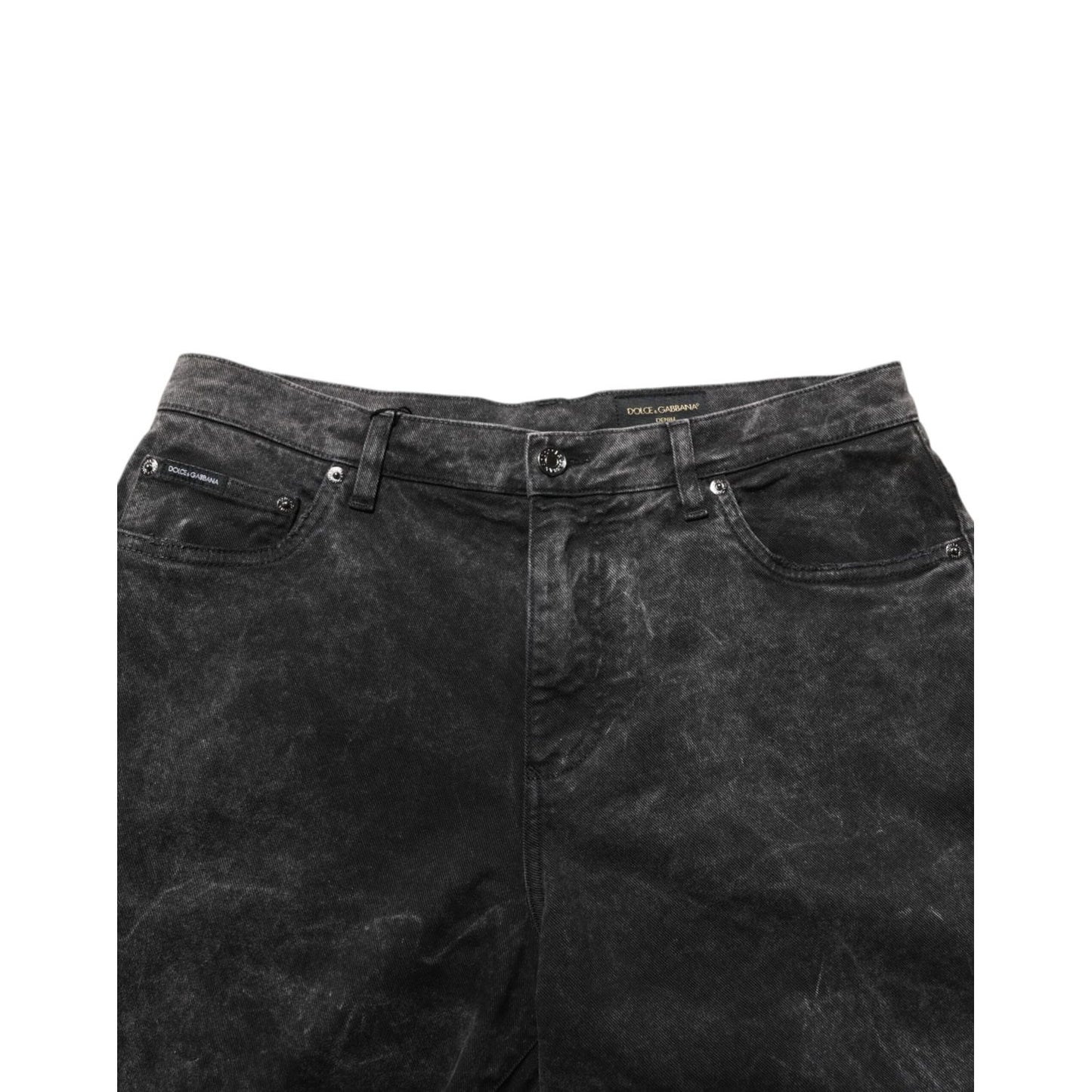 Dolce & Gabbana Black Cotton Mid Waist Denim Men Bermuda Short