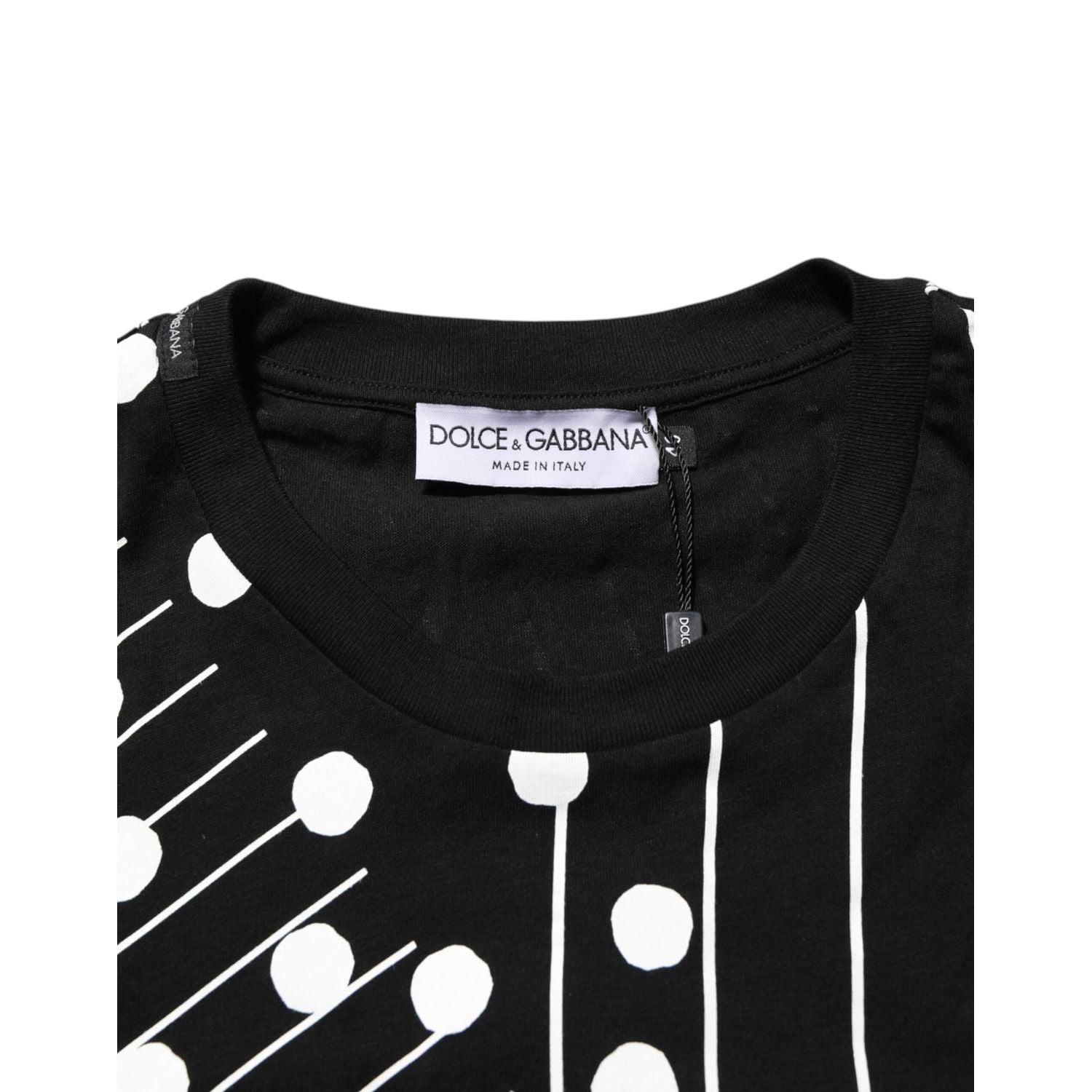 Dolce & Gabbana Black Cotton Polka Dots Round Neck T-shirt