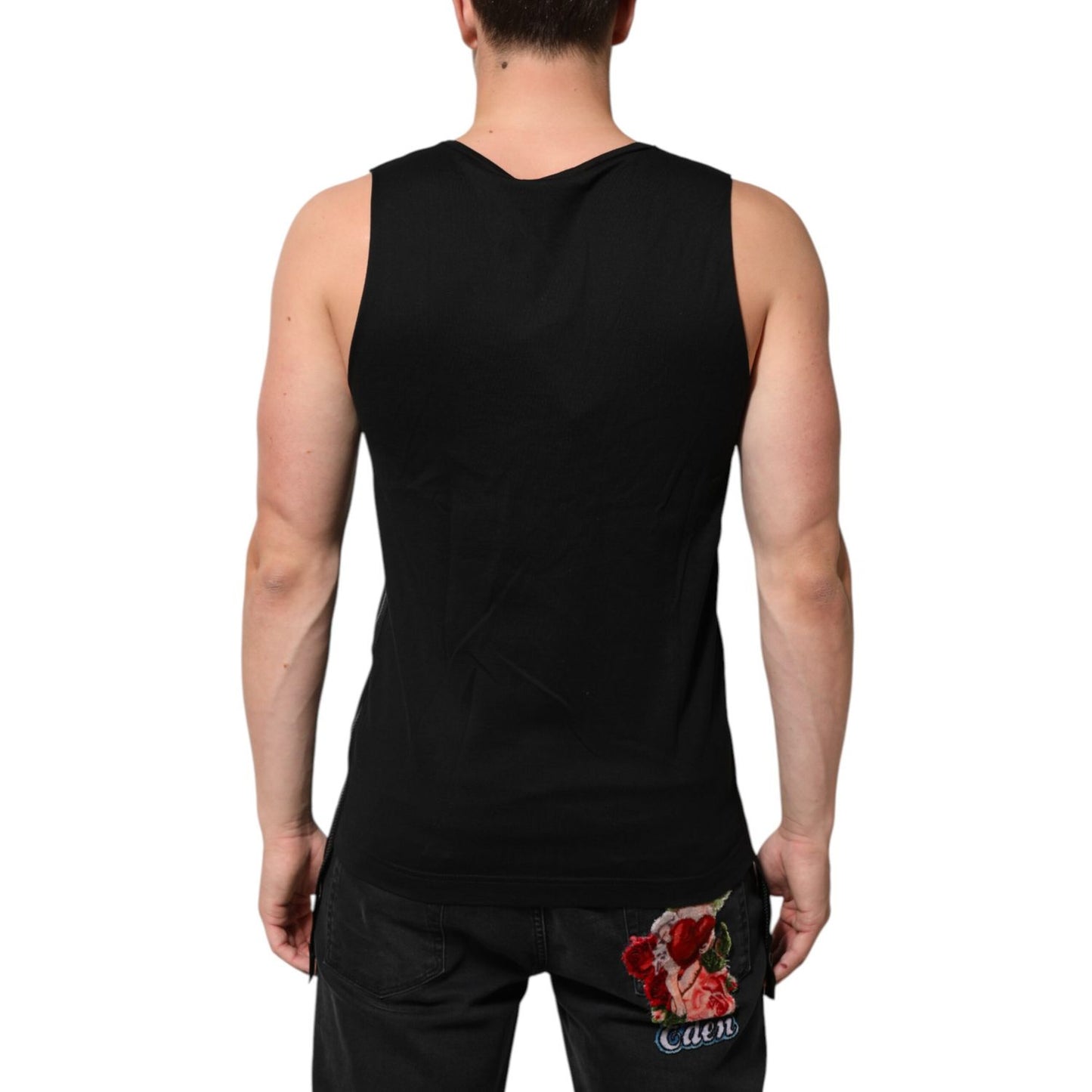 Dolce & Gabbana Black Cotton Sleeveless Tank Top DG Logo Men T-shirt