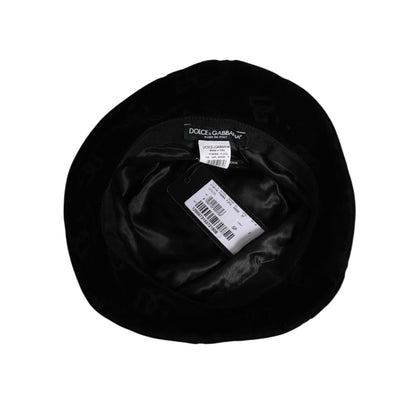 Dolce & Gabbana Black Cotton Suede Bucket Logo Capello Hat Dolce & Gabbana