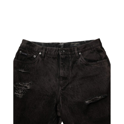 Dolce & Gabbana Black Cotton Tattered Denim Men Bermuda Short
