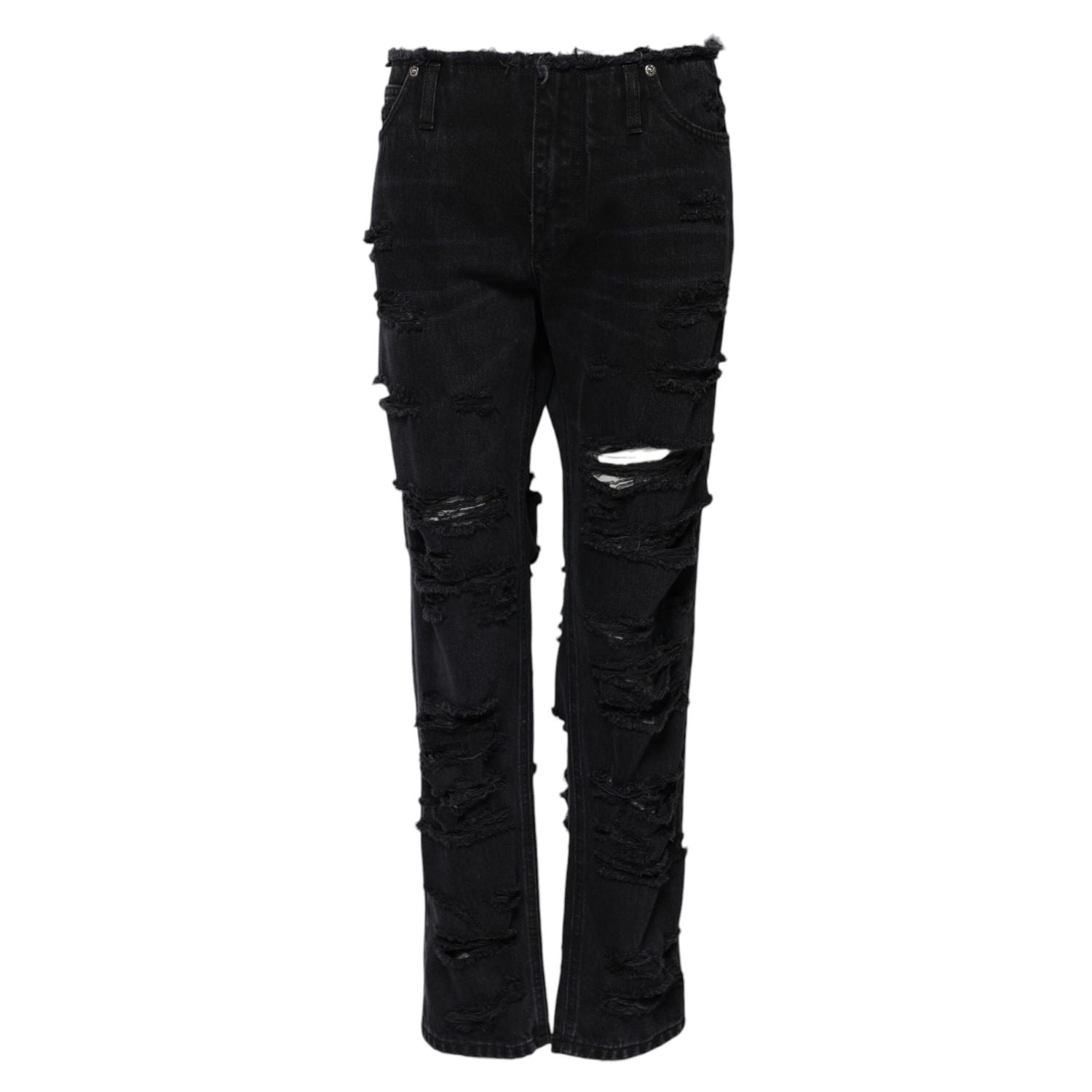 Dolce & Gabbana Black Cotton Tattered Mid Waist Denim Jeans