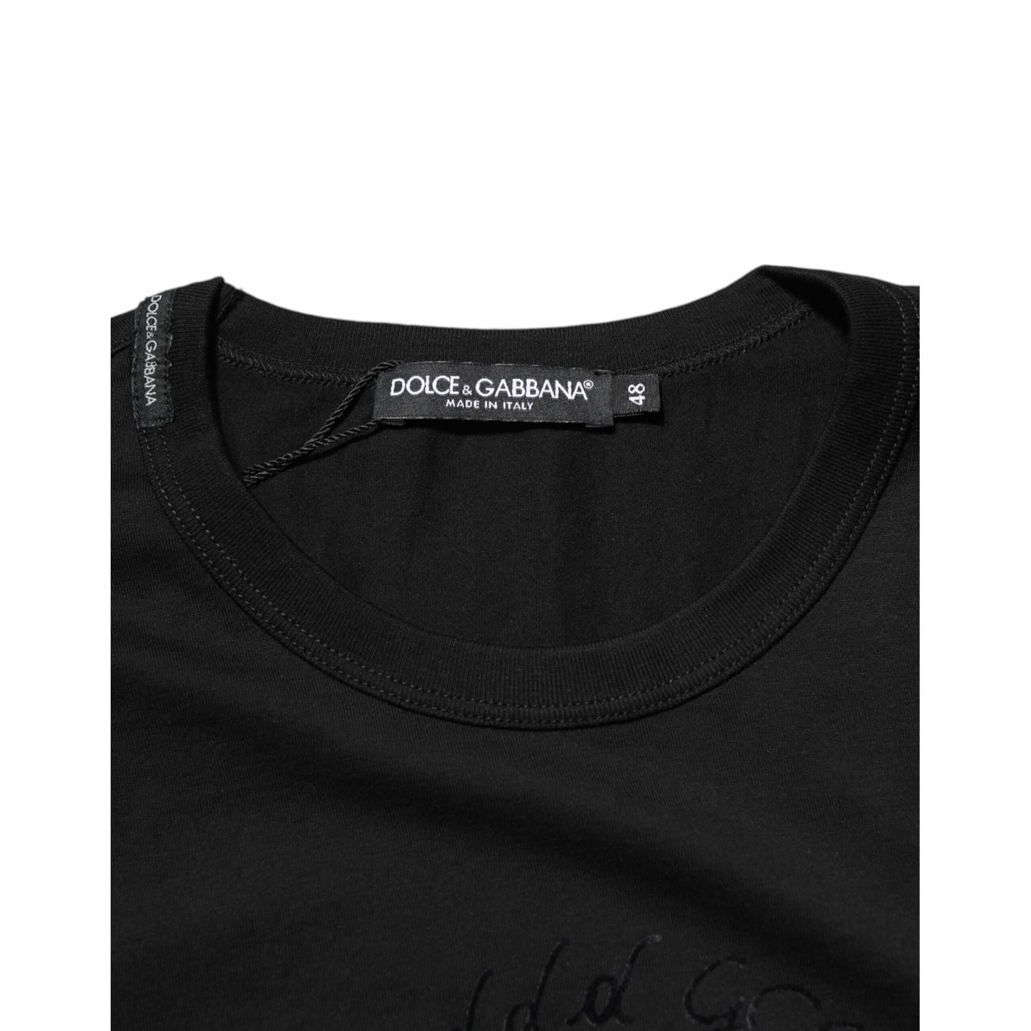 Dolce & Gabbana Black Cotton Velvet Logo Print Men T-shirt