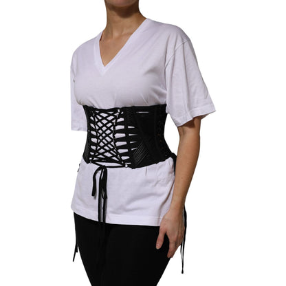 Dolce & Gabbana Black Cotton Waist LaceUp Strap Corset Belt
