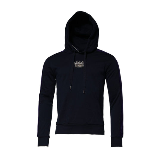 Dolce & Gabbana Black Crown Cotton Hooded Sweatshirt Sweater Dolce & Gabbana