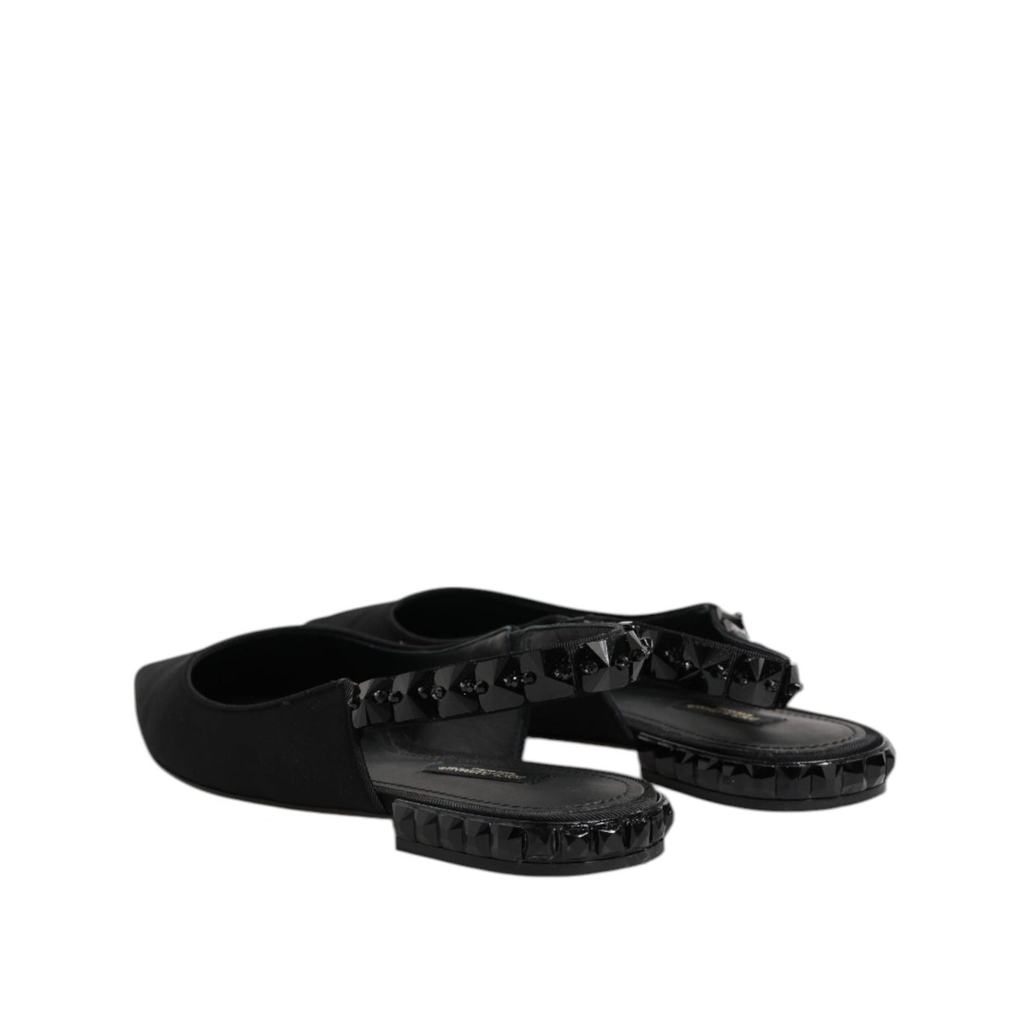 Dolce & Gabbana Black Crystal Charmeuse Slingback Shoes