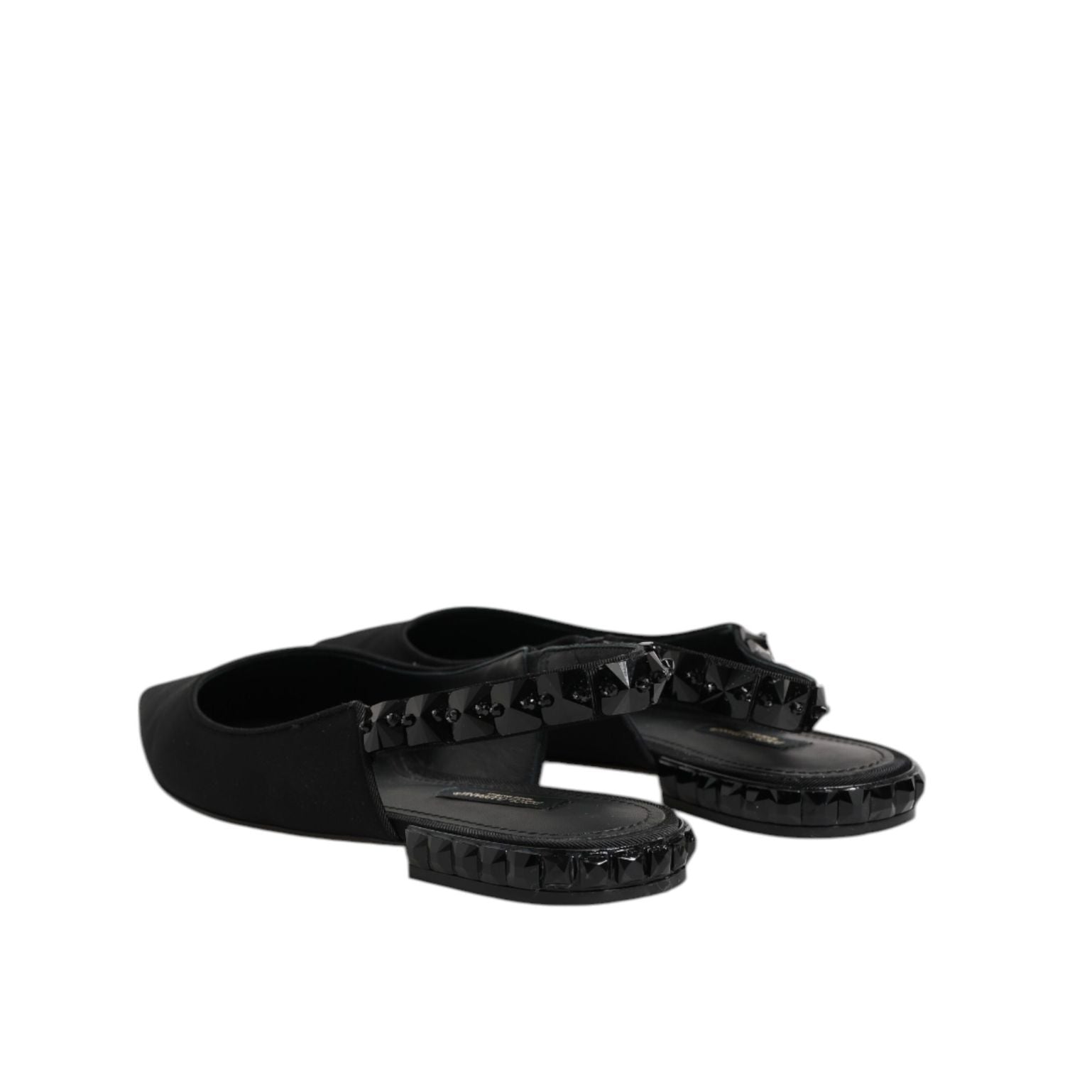Dolce & Gabbana Black Crystal Charmeuse Slingback Shoes