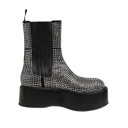 Dolce & Gabbana Black Crystal Strass Mid Calf Short Boots Shoes Dolce & Gabbana