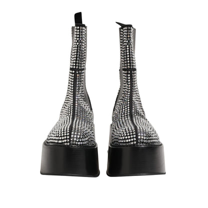 Dolce & Gabbana Black Crystal Strass Mid Calf Short Boots Shoes