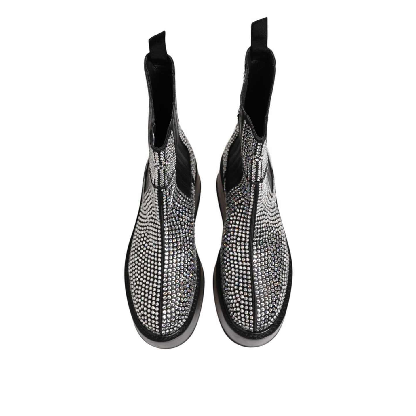 Dolce & Gabbana Black Crystal Strass Mid Calf Short Boots Shoes