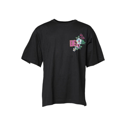 Dolce & Gabbana Black DG Floral Print Crew Neck T-shirt