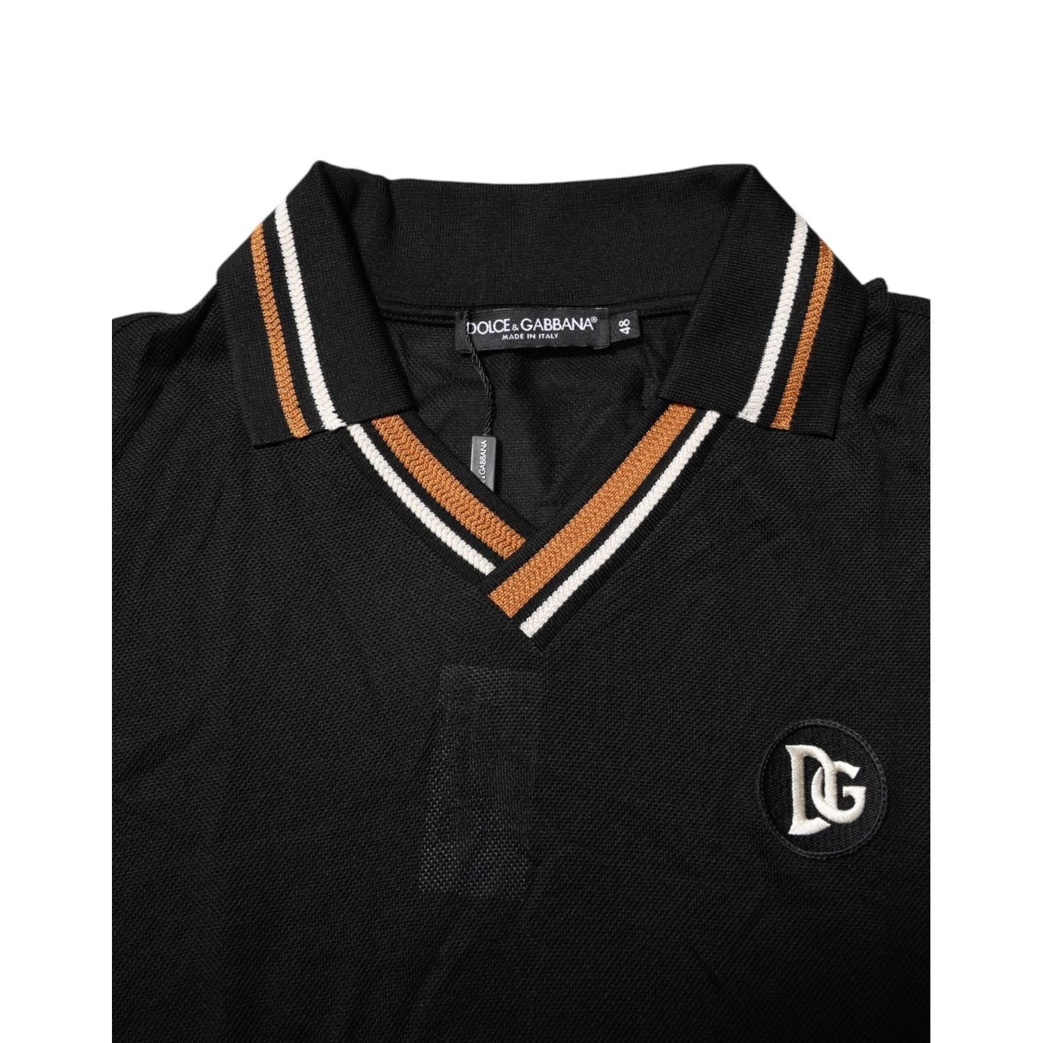 Dolce & Gabbana Black DG Silk Vneck Collared Men Polo T-shirt