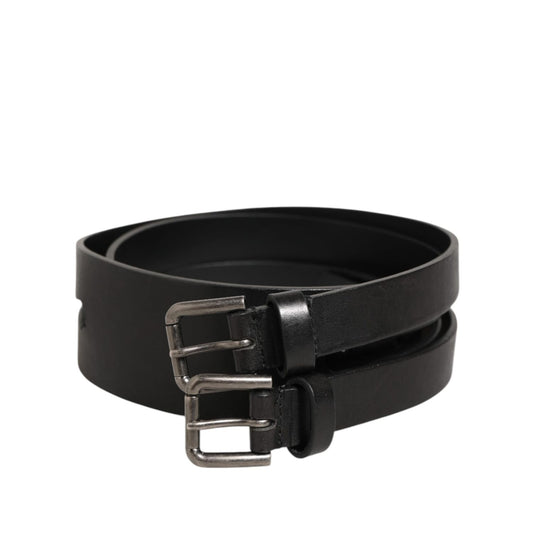 Dolce & Gabbana Black Double Strap Leather Silver Buckle Belt Dolce & Gabbana