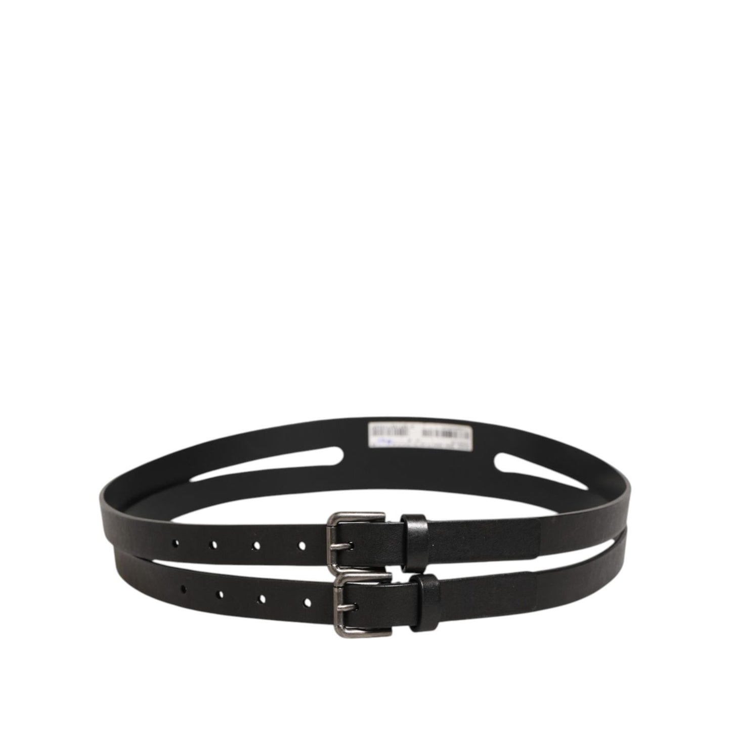 Dolce & Gabbana Black Double Strap Leather Silver Buckle Belt