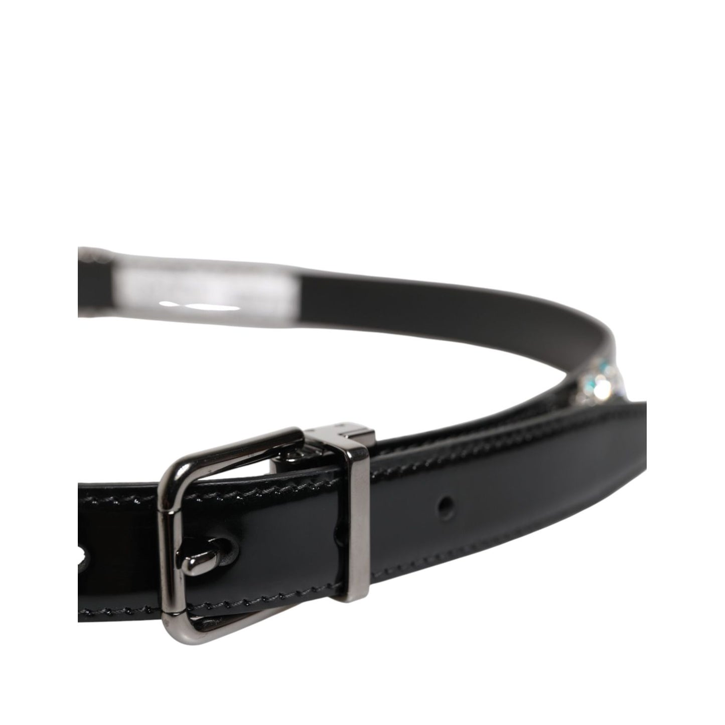 Dolce & Gabbana Black Embellished Metal Logo Buckle Belt