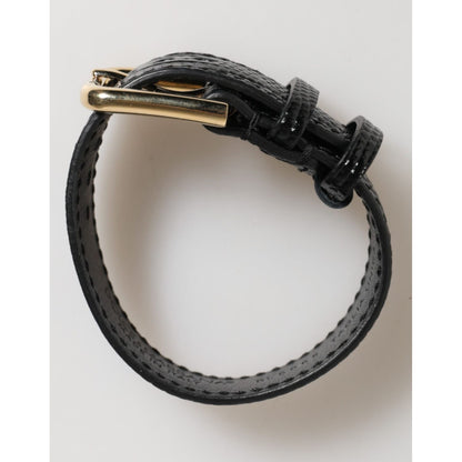 Dolce & Gabbana Black Embossed Leather Gold Buckle Belt Strap Bracelet