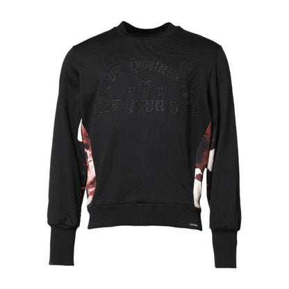 Dolce & Gabbana Black Embroidered Crew Neck Pullover Sweater