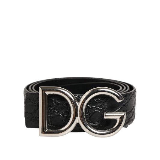 Dolce & Gabbana Black Exotic Leather DG Logo Buckle Belt Dolce & Gabbana