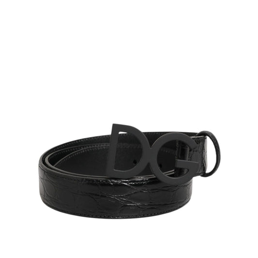 Dolce & Gabbana Black Exotic Leather Metal Logo Buckle Belt Dolce & Gabbana
