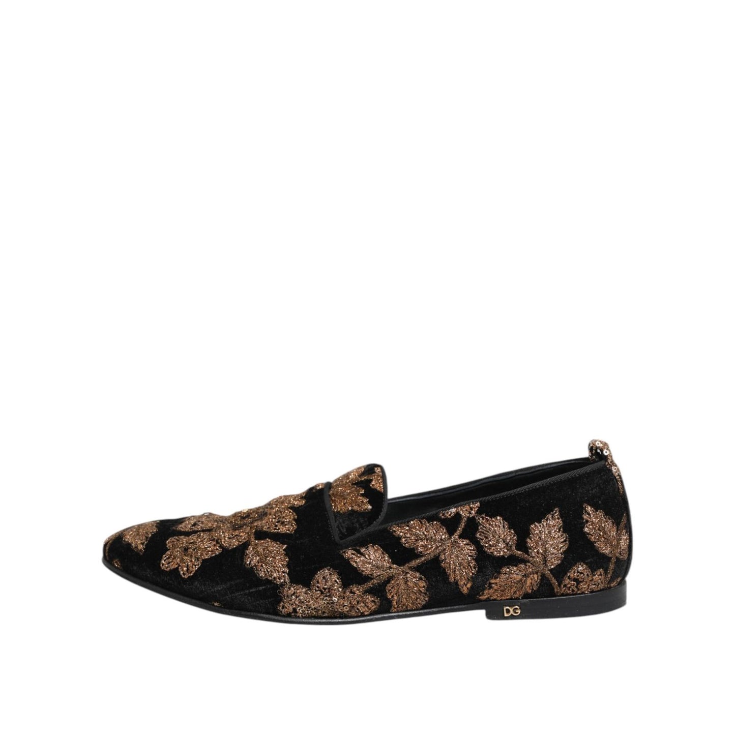 Dolce & Gabbana Black Floral Embroidery Men Loafers Shoes