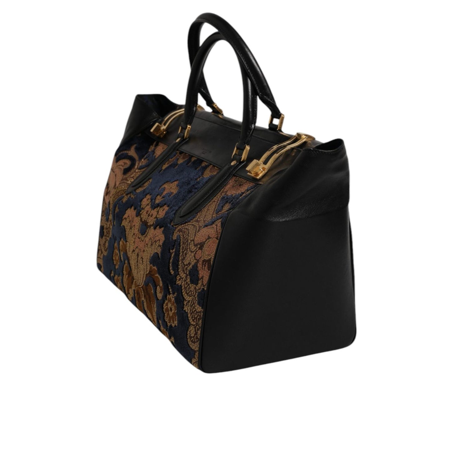 Dolce & Gabbana Black Floral Jacquard Handbag Shoulder Tote Bag