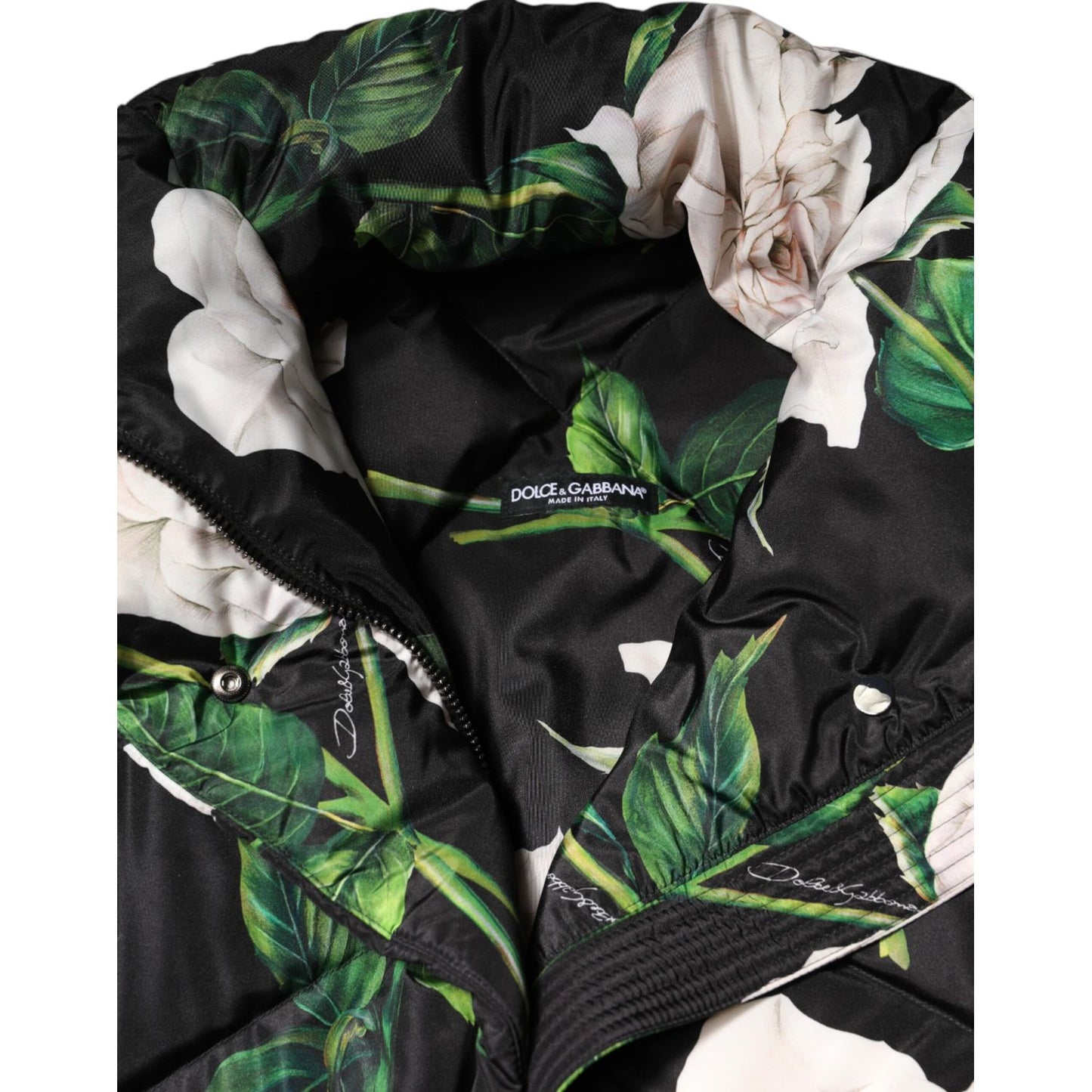 Dolce & Gabbana Black Floral Print Puffer Quilted Jacket