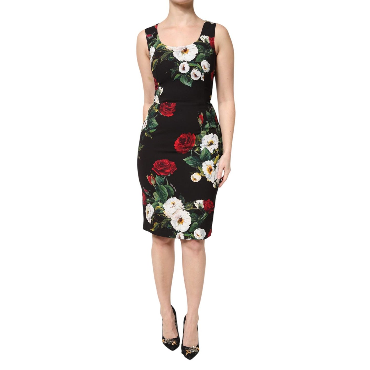 Dolce & Gabbana Black Floral Print Sleeveless Sheath Dress