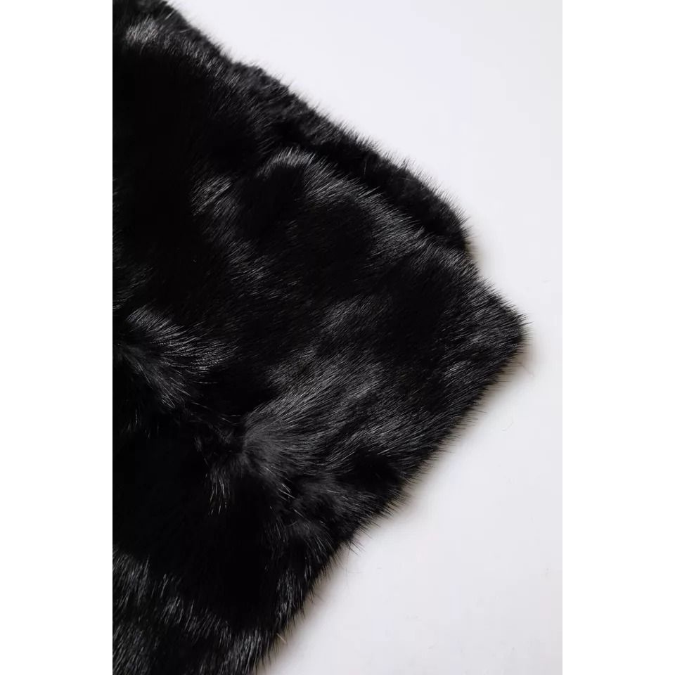 Dolce & Gabbana Black Fur Shawl Neck Wrap Cover Collar Scarf