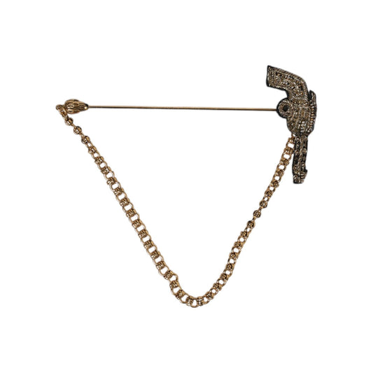 Dolce & Gabbana Black Gold Brass Copper Revolver Brooch Lapel Pin Dolce & Gabbana