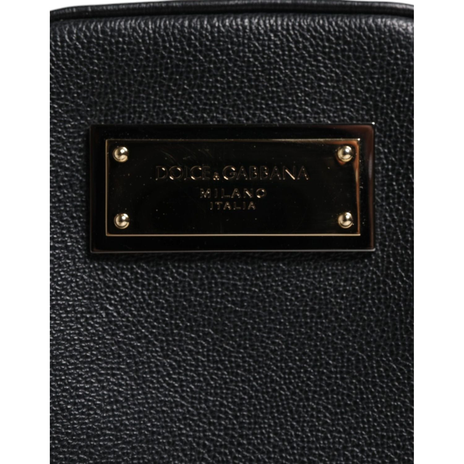 Dolce & Gabbana Black Grain Leather Logo Plaque Clutch Bag