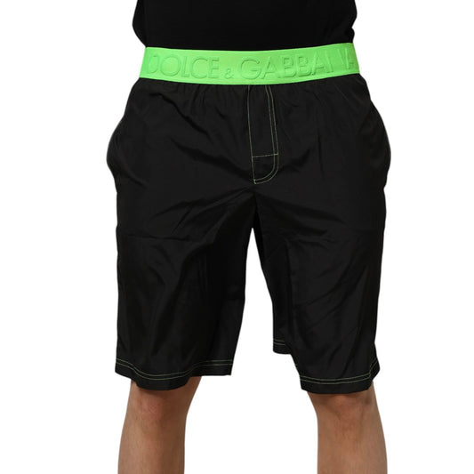 Dolce & Gabbana Black Green Logo Waistband Beachwear Short Swimwear Dolce & Gabbana