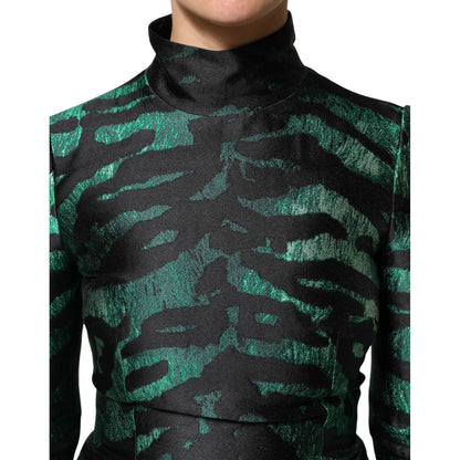 Dolce & Gabbana Black Green Metallic Jacquard Mini Long Dress