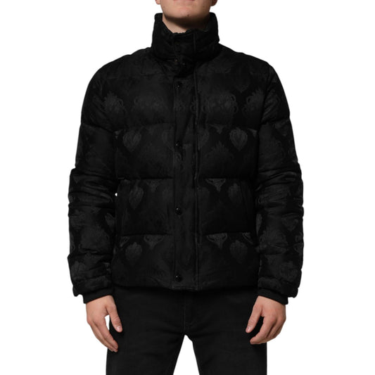 Dolce & Gabbana Black Jacquard Quilted Puffer Bomber Jacket Dolce & Gabbana