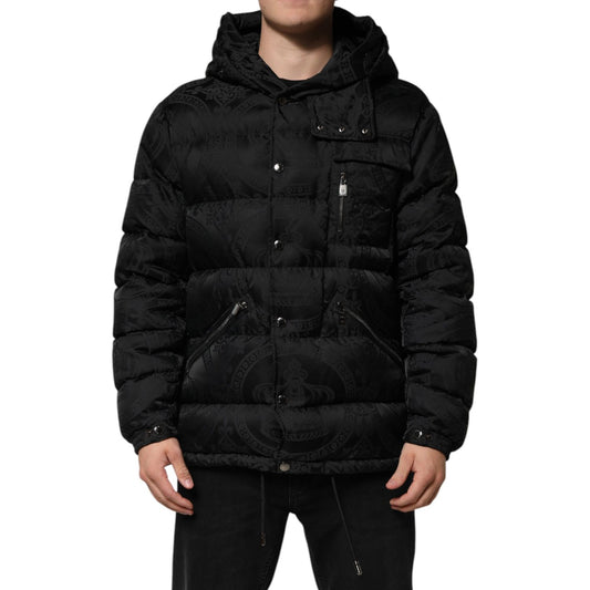 Dolce & Gabbana Black Jacquard Quilted Puffer Hooded Jacket Dolce & Gabbana