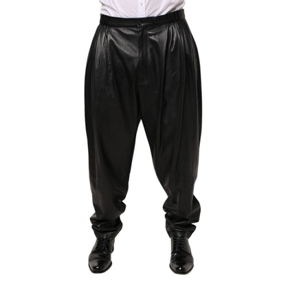 Dolce & Gabbana Black Lamb Leather Trousers Men Pants
