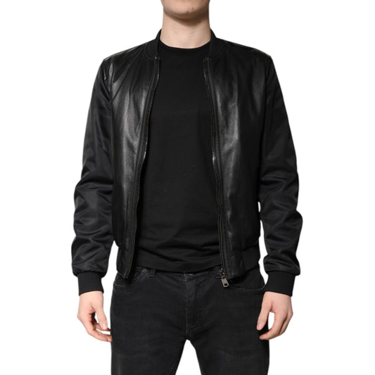 Dolce & Gabbana Black Lambskin Leather Biker Full Zip Jacket Dolce & Gabbana