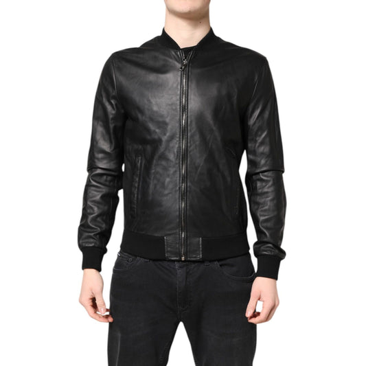Dolce & Gabbana Black Lambskin Leather Full Zip Biker Jacket Dolce & Gabbana