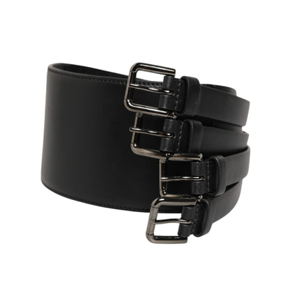 Dolce & Gabbana Black Leather 4-Strap Metal Multi-Buckle Belt